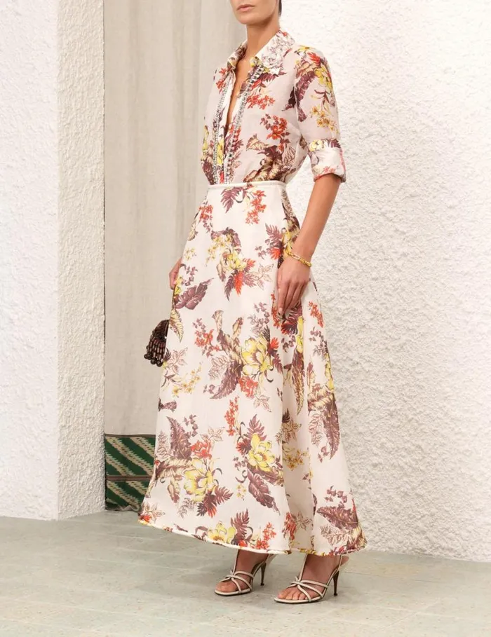 Zimmermann Skirts Matchmaker Floral Flare Skirt Ivory Tropical Floral 8211 Women