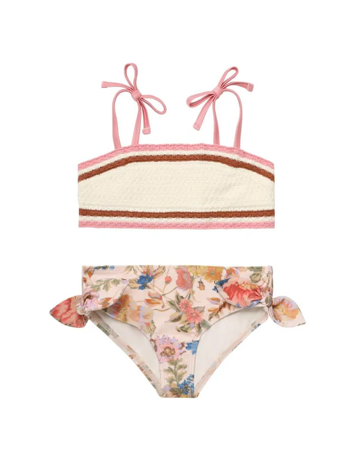 Zimmermann Swimwear August Knit Bandeau Bikini Cream Floral 8211 Kids