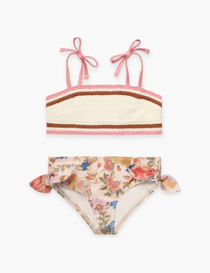 Zimmermann Swimwear August Knit Bandeau Bikini Cream Floral 8211 Kids