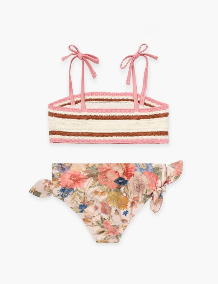 Zimmermann Swimwear August Knit Bandeau Bikini Cream Floral 8211 Kids