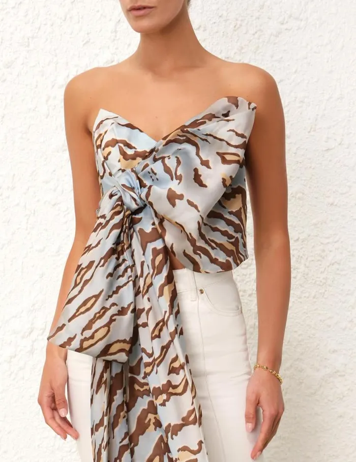 Zimmermann Tops Matchmaker Bow Bodice Blue Tiger 8211 Women