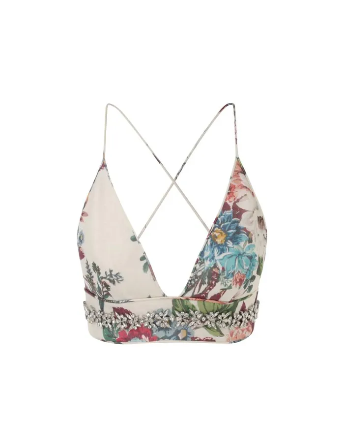 Zimmermann Tops Matchmaker Embellished Bra Ivory Barkcloth Print 8211 Women
