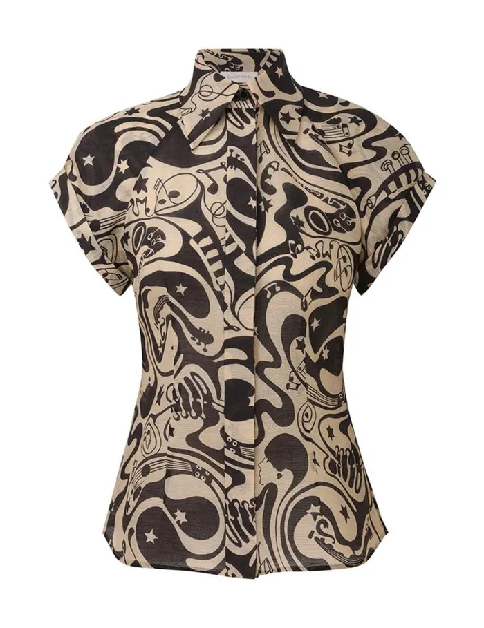 Zimmermann Tops Matchmaker Fitted Blouse Blacktea Abstract Musical 8211 Women