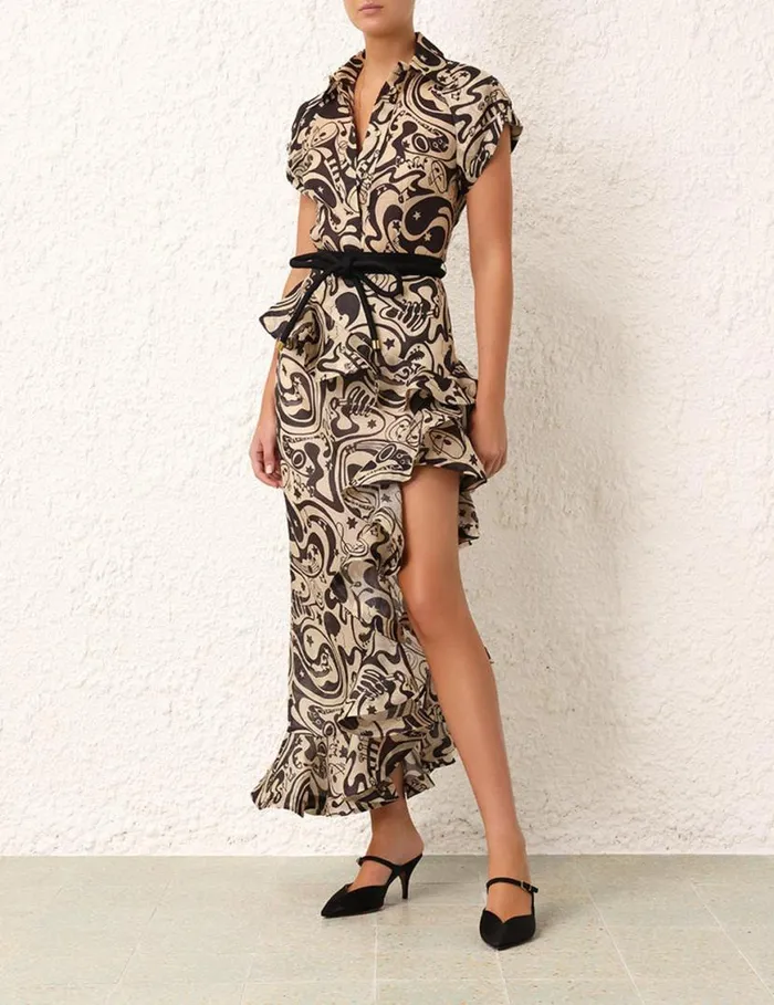 Zimmermann Tops Matchmaker Fitted Blouse Blacktea Abstract Musical 8211 Women