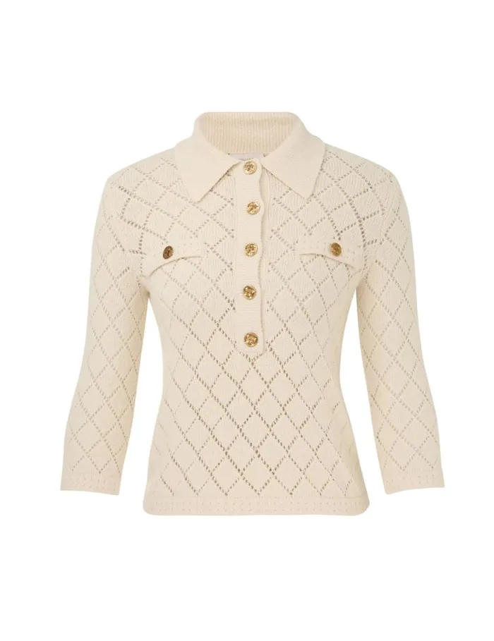 Zimmermann Tops Matchmaker Pointelle Polo Top Cream 8211 Women