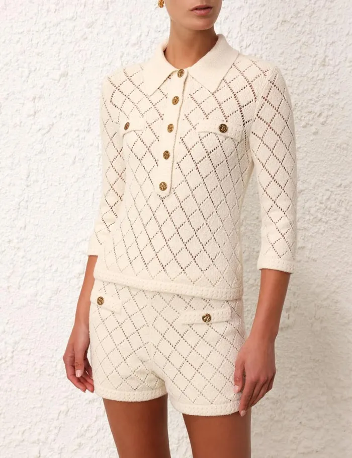 Zimmermann Tops Matchmaker Pointelle Polo Top Cream 8211 Women