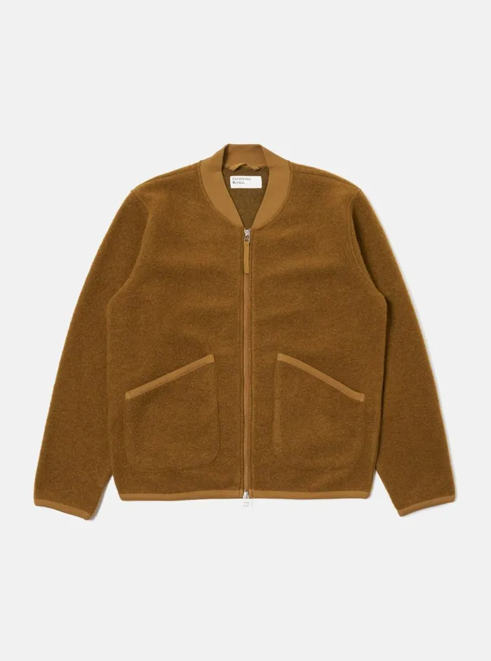 Zip Bomber In Mustard Wool Fleece Men Universal Works Fleece
