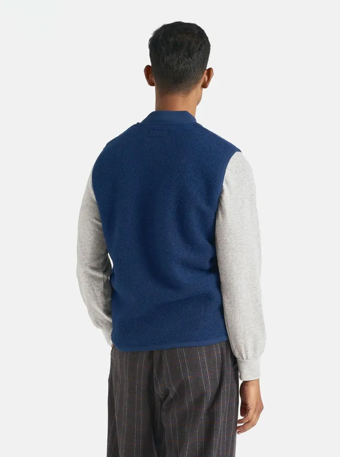 Zip Waistcoat In Indigo Wool Fleece Men Universal Works Fleece