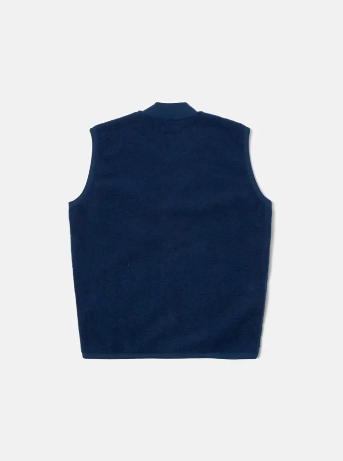 Zip Waistcoat In Indigo Wool Fleece Men Universal Works Fleece