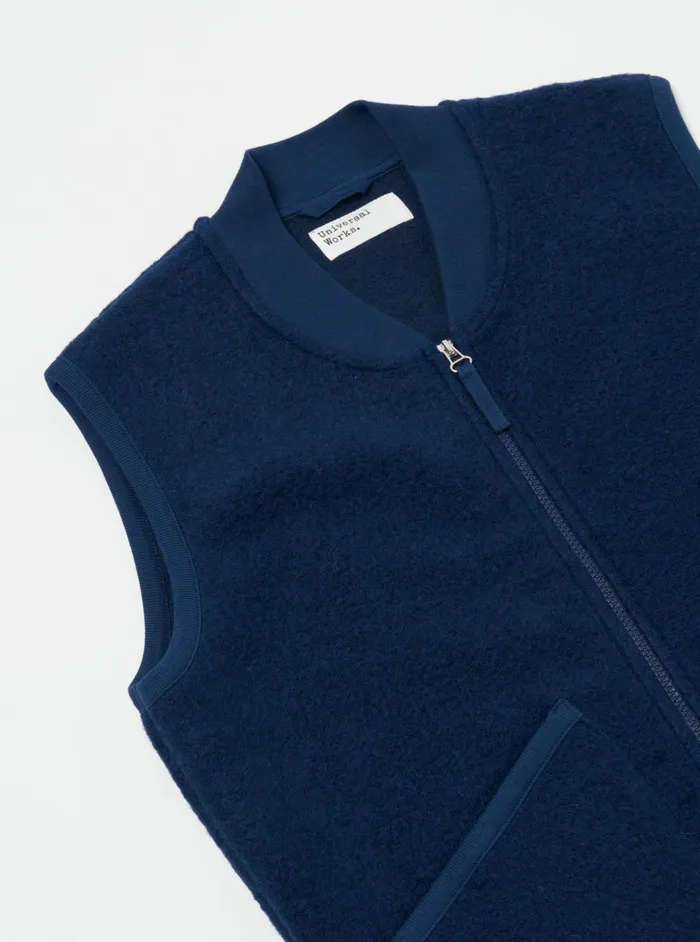 Zip Waistcoat In Indigo Wool Fleece Men Universal Works Fleece