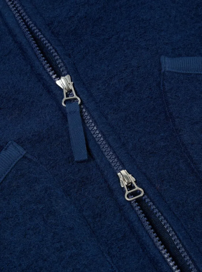 Zip Waistcoat In Indigo Wool Fleece Men Universal Works Fleece